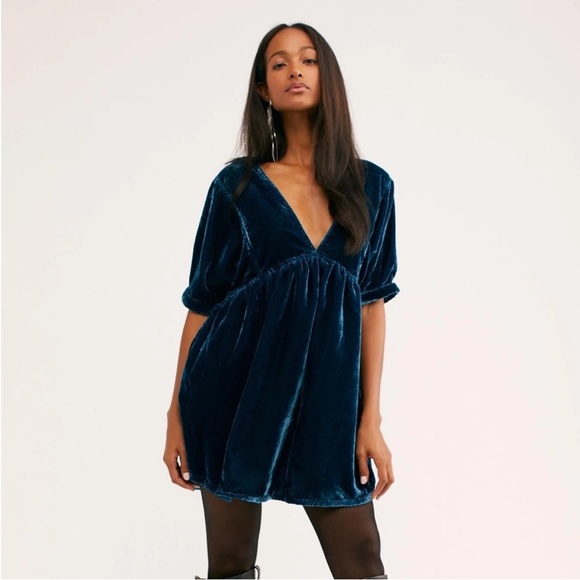 Free People Blue Velvet Party Dress - Picture 1 of 4